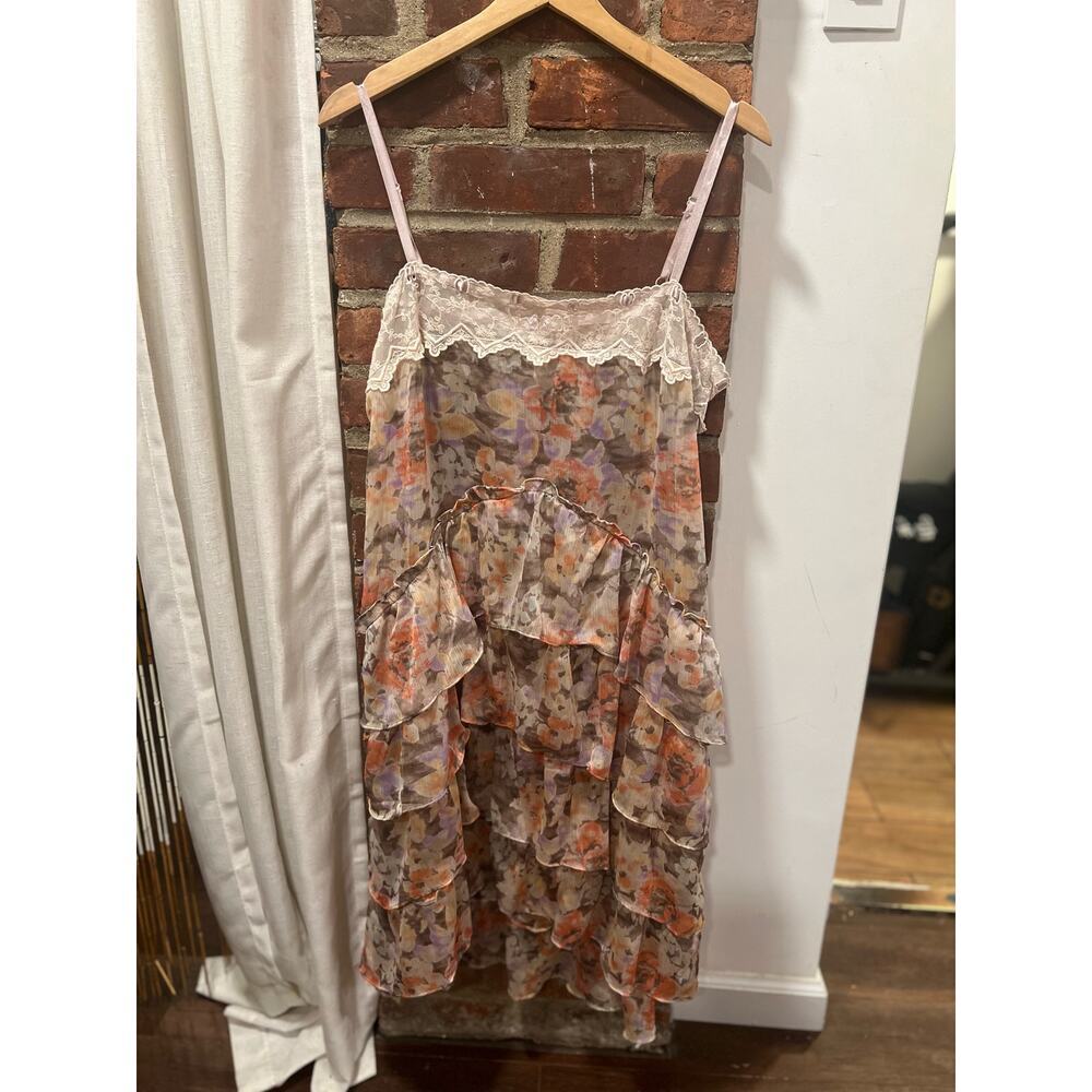 Free People Floral Lace Tiered Ruffle Mini Dress Fairy Grunge Boho L - Picture 2 of 6